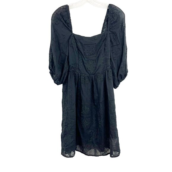 Johnny Was Ella Embroidered Mini Dress Black Square Neck Silk Boho Size Small - Picture 1 of 8